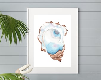 Oyster Painting, Oyster Print, Oyster Watercolor Art Print, Seashell Art, Coastal Beach Wall Art, Oyster Wall Art, Digital Download