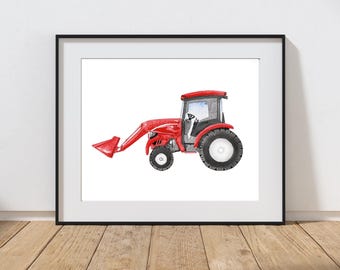 Red Tractor Watercolor Print: Farm Vehicle Wall Art (Digital Download)