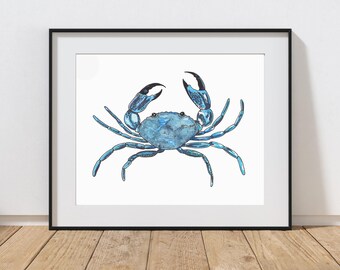 Blue Crab Watercolor Print: Coastal Wall Art (Instant Download