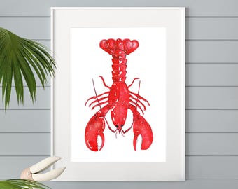 Red Lobster Watercolor Giclée Print, Coastal Wall Art, Beach House Wall Decor, Physical Print, Lobster Art, Seafood Art Print