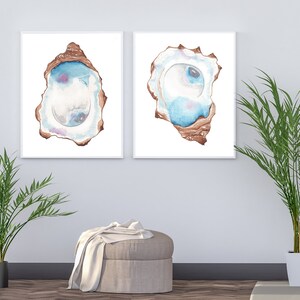 Oyster Painting, Oyster Watercolor Prints, Set of 2,  Coastal Wall Art and Home Decor, Beach Wall Art, Nautical Theme, Digital Download