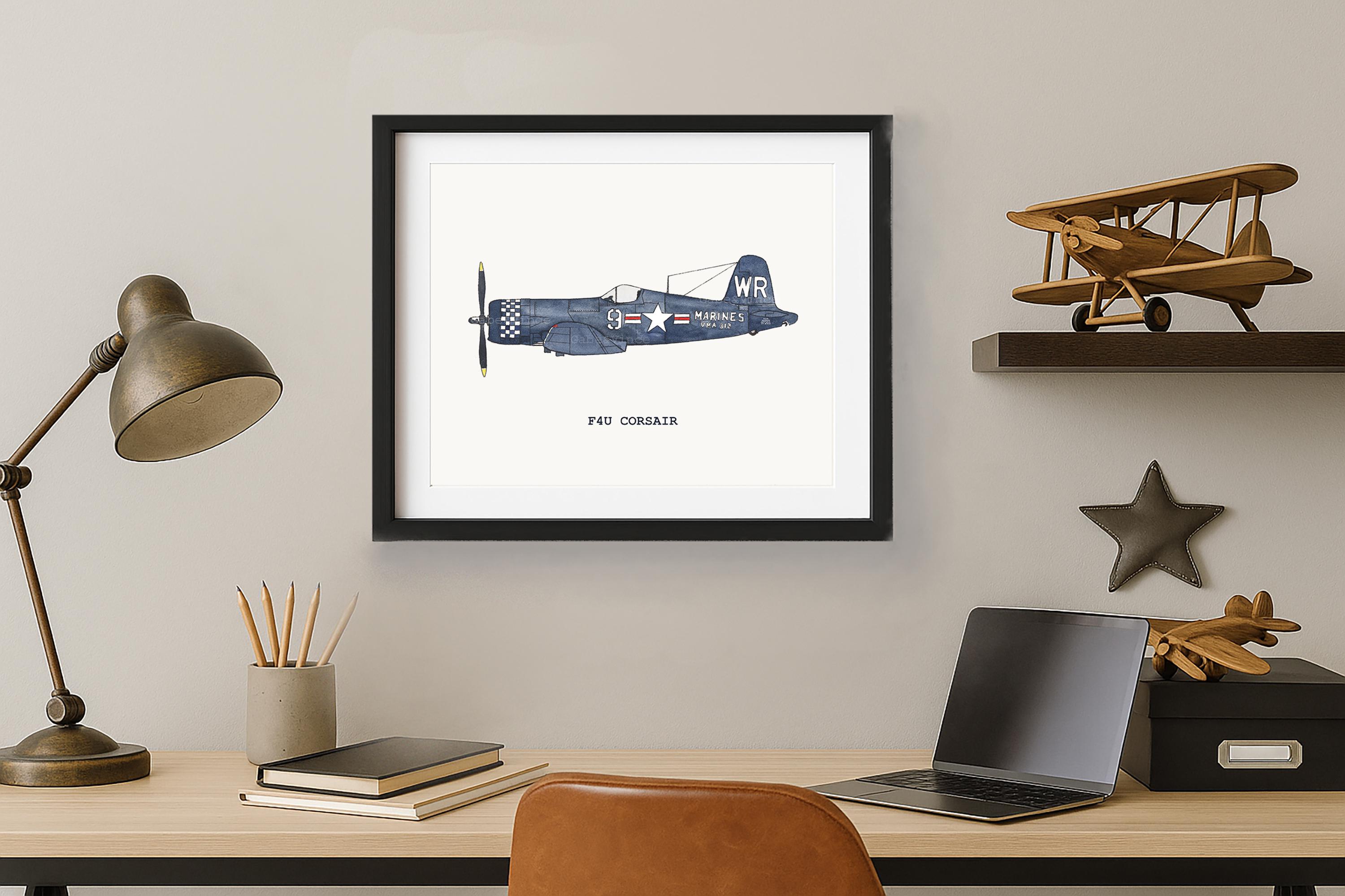 Poster Toile Avion Militaire F4U-A1 Corsair WW2 - Décor Vintage Pour Chambre, Bureau - 50 X 75 Cm - 9