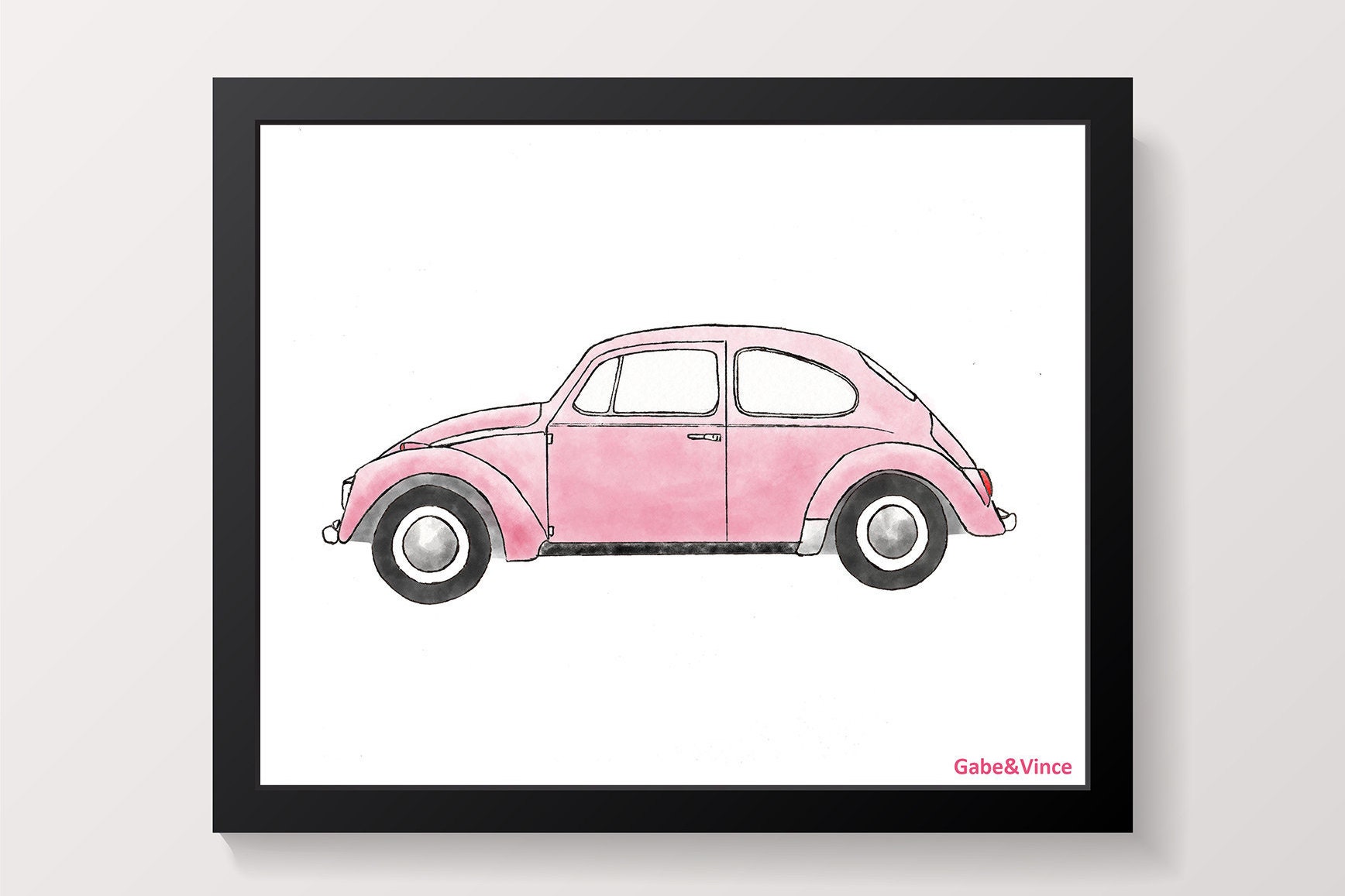 Download Pink Beetle Car Print VW Bug Printable Watercolor Boys ...