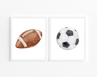 Impresión de acuarela de balón de fútbol: Arte deportivo para guardería (descarga digital)