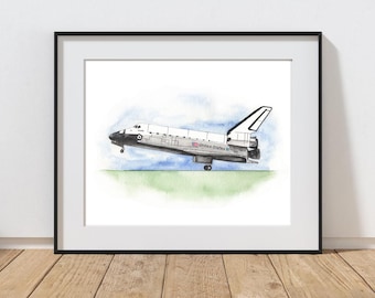 Stampa ad acquerello dell'atterraggio dello Space Shuttle: NASA Aviation Art (download digitale)