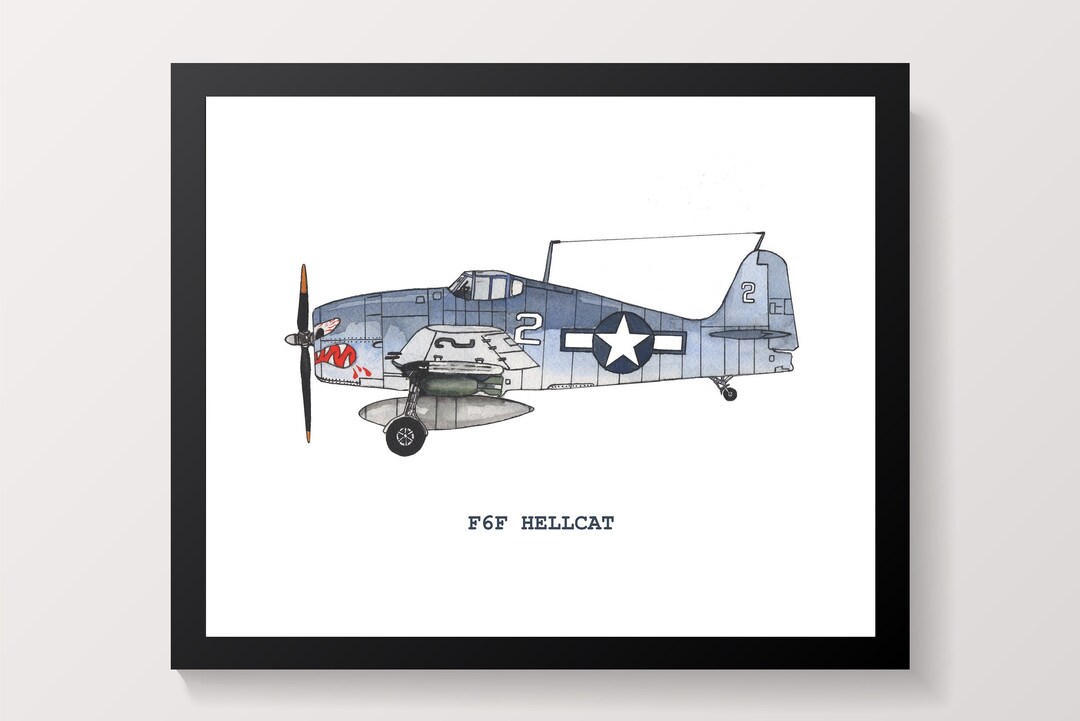 Airplane Print, F6F Hellcat Print, Aviation Art Watercolor Print, Kids ...