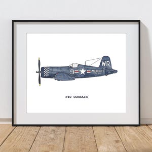 F4U Corsair Airplane Print | Printable Aviation Wall Art | Vintage WWII Airplane Decor | Military Aircraft | Instant Download