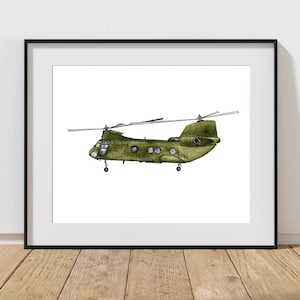 CH46 Sea Knight-print: aquarel legerhelikopter muurkunst (digitale download