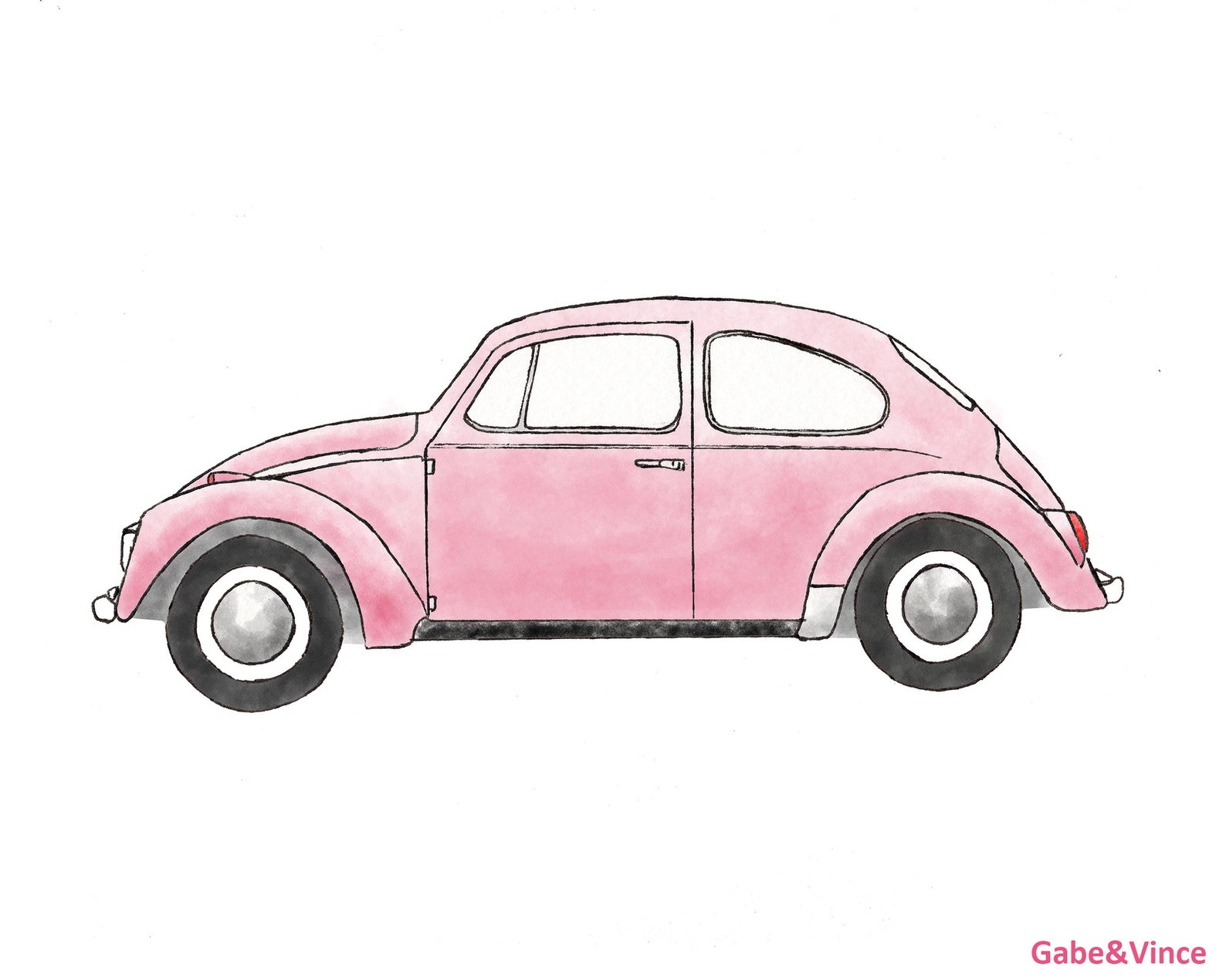 Pink Beetle Car Print VW Bug Printable Watercolor Boys Wall - Etsy