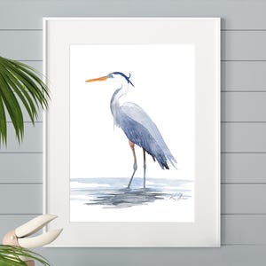 Great Blue Heron Print | Coastal Wall Art | Bird Art Print | Nature-Inspired Decor | Beach House Artwork | Watercolor Bird Print