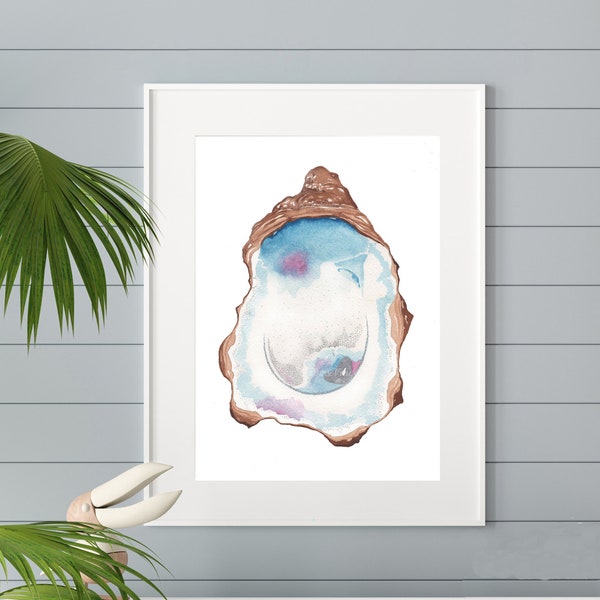 Oyster Painting, Oyster Print, Oyster Watercolor Art Print, Seashell Art, Coastal Beach Wall Art, Oyster, Nautical Theme Digital Download