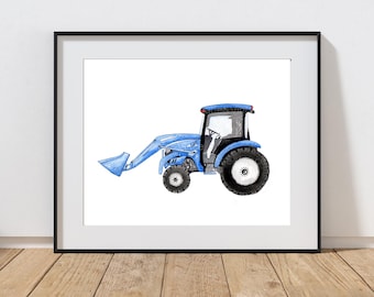 Blue Tractor Watercolor Print: Farm Vehicle Wall Art (Digital Download)