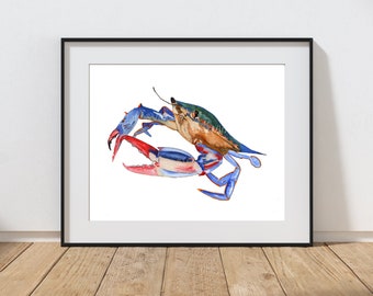Blue Crab Watercolor Print: Coastal Beach House Art (Digital Download)
