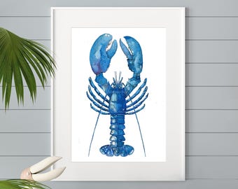 Blue Lobster Watercolor Giclée Print: Coastal Wall Art, Lobster Art, Beach House Wall Decor, Physical Print