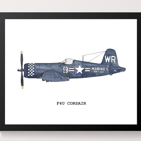 Airplane Print, F4U Corsair Print, Aviation Art Watercolor Print, Kids Room, Boys Room Wall Art, Airplane Print, Aviation Art Print