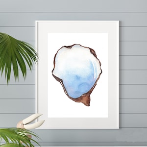 Oyster Painting, Oyster Print, Oyster Watercolor Art Print, Seashell Art, Coastal Beach Wall Art, Oyster, Nautical Theme Digital Download
