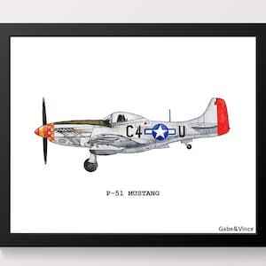 Airplane Print, P-51 Mustang, Watercolor Print, Kids Room Wall Art, Aviation Art, INSTANT DOWNLOAD image 1