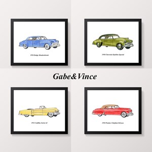 Printable Classic Cars, Set of 4, Vintage Car Prints, Car Printable ...