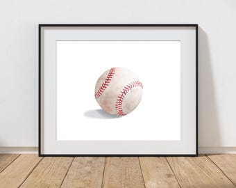 Watercolor Baseball Art Print: Sports Nursery, Boys Room Decor (Digital Download