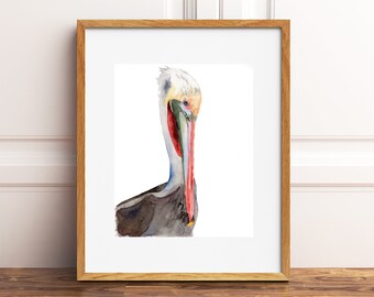 Brown Pelican Watercolor Print, Coastal Wall Art, Beach House Wall Art, Home Decor, Brown Pelican Art Print, Watercolor, PHYSICAL PRINT
