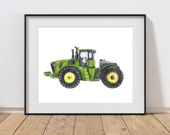 Green Tractor Watercolor Print: Boys Room Farm Wall Art (Digital Download)