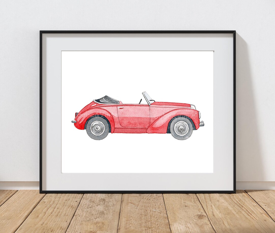 Red Sports Car Watercolor Print: Classic Vehicle Kids Room Art (digital ...