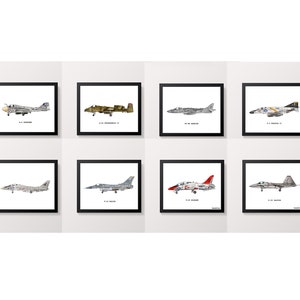 Airplane Prints, Set of 8 Fighter Jet Airplane Prints, Boys Room Decor, Airplane Wall Art, Kids Room Wall Art, Airplane Print, Aviation Art image 1