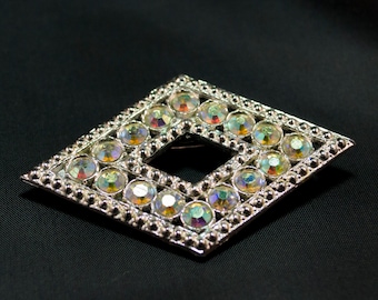 Vintage Rhinestone Brooch - Metal - Costume Jewelry