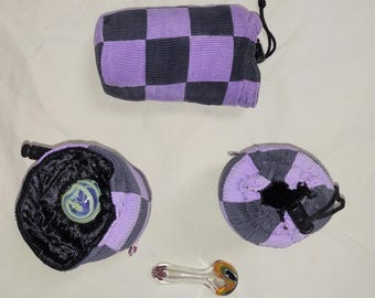 Padded Pouch For Glass Pipes Small Lavender & Dark Grey Corduroy Patch Size 6.5" x 3" Free Shipping