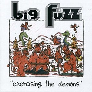 May include: A cartoon illustration of red devils exercising on treadmills, with a green snake and other cartoon characters in the background. The text "exercising the demons" is at the bottom of the image.