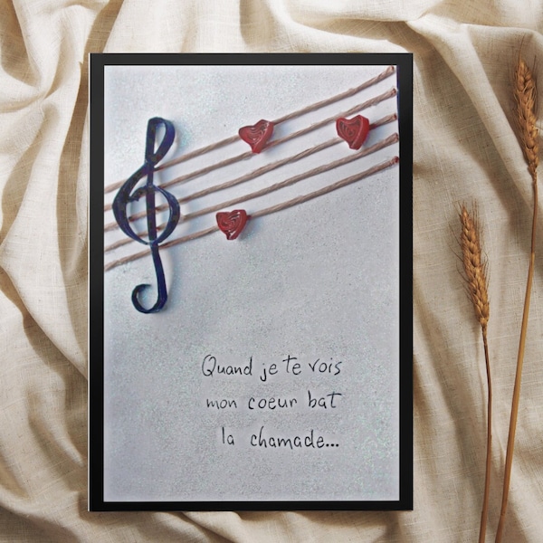 Carte amour 3d note de musique st valentin en quilling