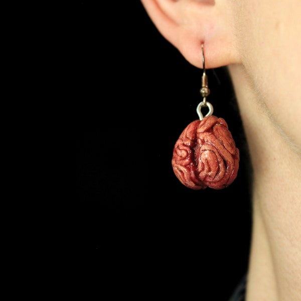 Boucles d'oreilles cerveau humain en pate fimo / bijou halloween glauque