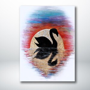 Limited edition art print / Illustrated print of an original work / portrait of a swan made with acrylic and gold leaf