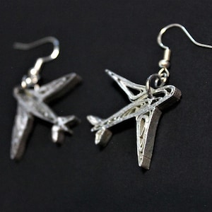 Quilling Paper Airplane Earrings, Travel Jewelry, 925 Sterling Silver