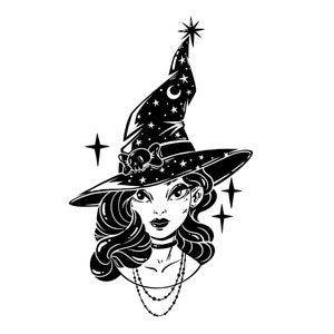 Cute Mystical Witch Digital Art Print Halloween PNG