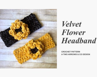 Velvet Flower Headband Pattern/ Crochet Pattern/ Headband Pattern