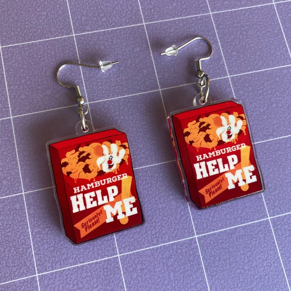 Hamburger Help Me Acrylic Earrings