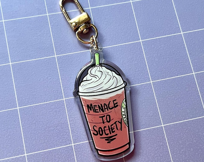 Menace to Society Coffee Cup 2.5" Acrylic Charm Keychain
