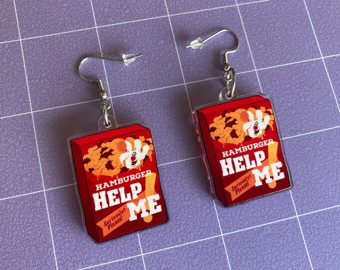 Hamburger Help Me Acrylic Earrings