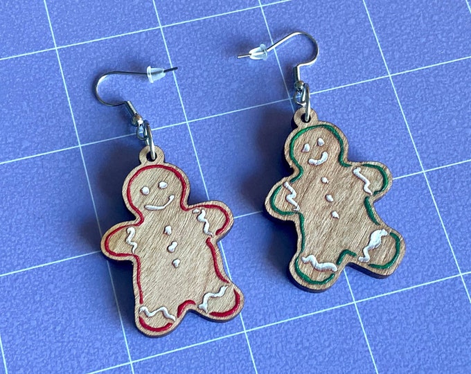 LIMITED EDITION Holiday Christmas Gingerbread Cookies Wood Charm Earrings
