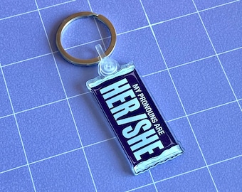 Her/She Chocolate Bar Acrylic Keychain