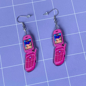 Pink Flip Phone Acrylic Earrings