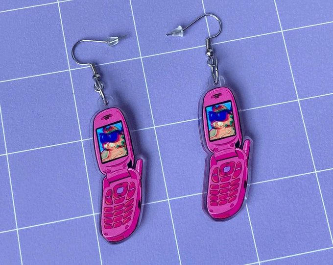 Pink Flip Phone Acrylic Earrings
