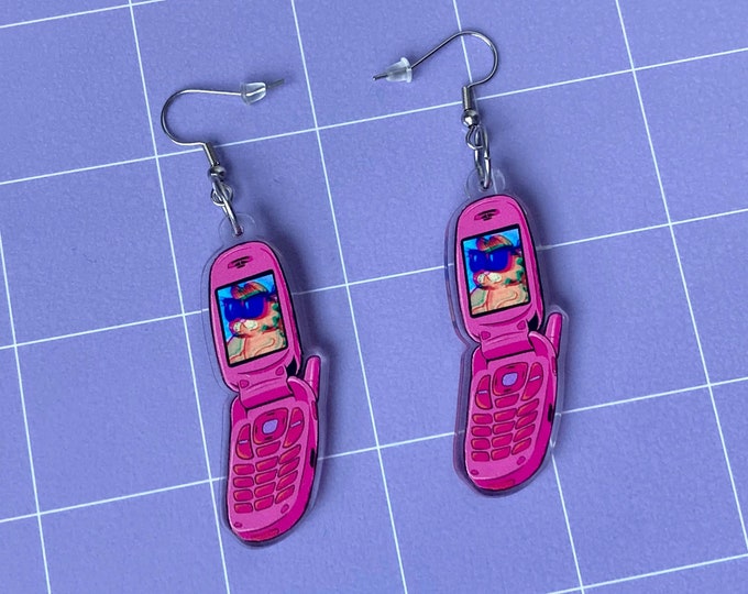 Pink Flip Phone Acrylic Earrings