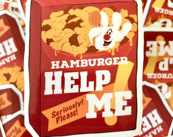 Hamburger Help Me Sticker | Stickers | Funny | Meme | Gen Z | Parody