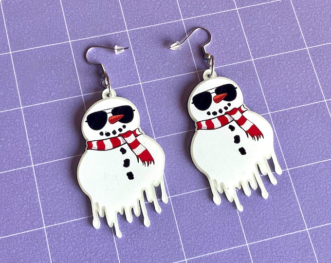 LIMITED EDITION Snowman Glow In The Dark Acrylic Earrings