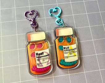 Rut and Heat Suppressant Pill Bottle 3" Acrylic Shaker Keychain Charms