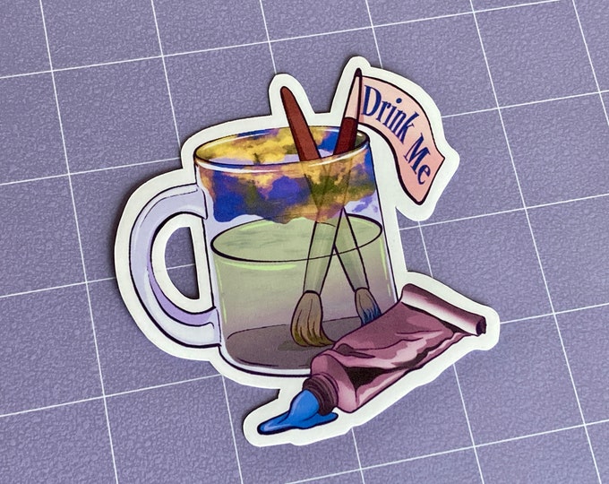 Drink Me Paint Cup 3.5" Glossy Sticker