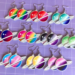 LGBTQ+ Pride Saturn Glow In The Dark Acrylic Earrings