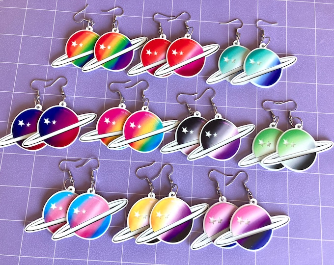 LGBTQ+ Pride Saturn Glow In The Dark Acrylic Earrings